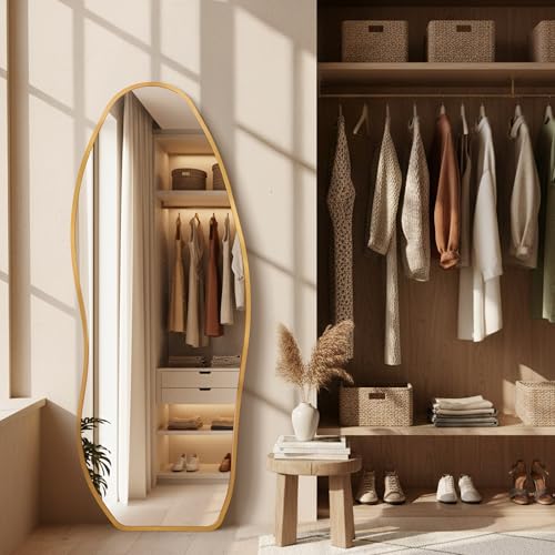 Image of Dorlicecass Mirror Full Length - Irregular Full Body Mirror Standing or Leaning or Wall Hanging 63 inchx 24 inch Asymmetrical Aviation Aluminum Alloy Frame Unique for Bedroom, Living Room, Cloakroom, Entryway