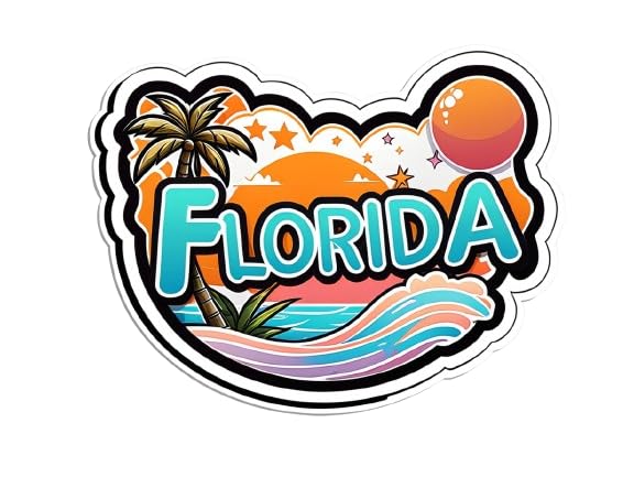 Image of Florida State Sticker - USA States Vinyl Decal 5 Inch, Waterproof Florida Map Sticker for Car Bumper, Laptop, Truck, Wall