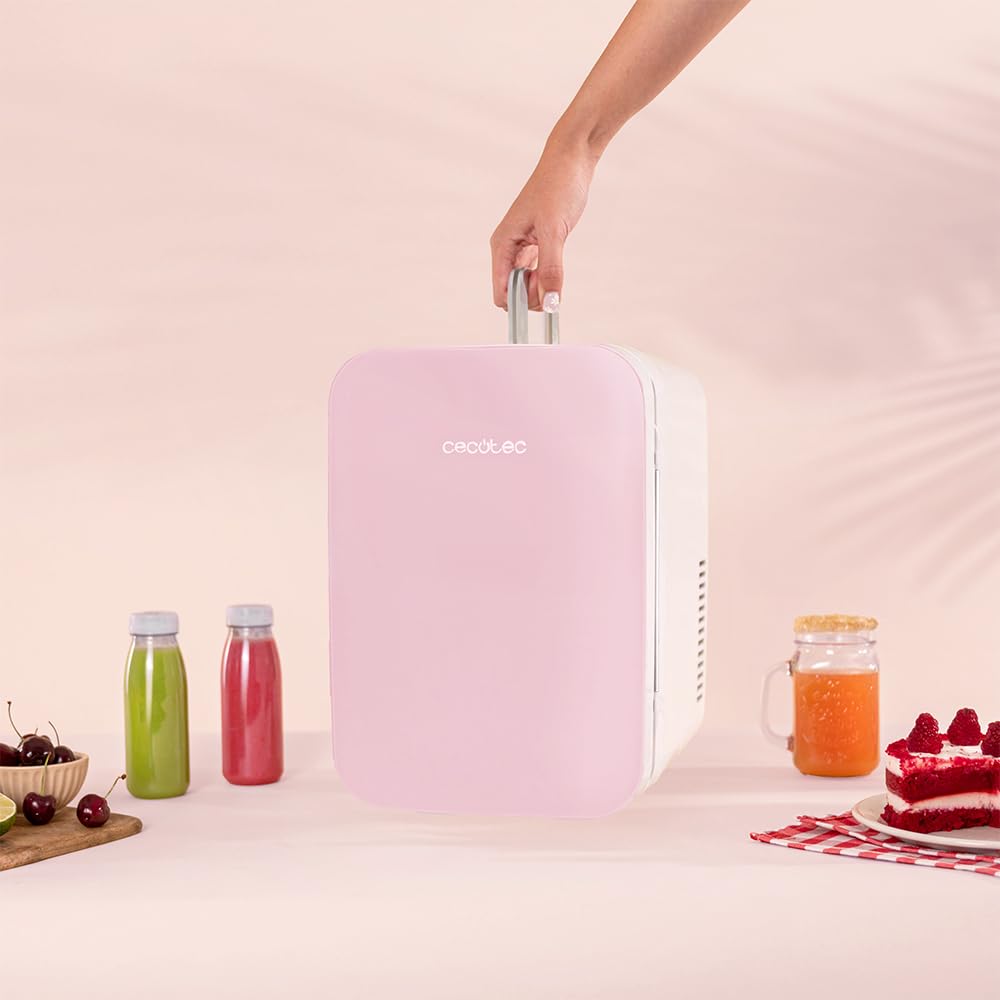 Cecotec MiniColing Mini Bolero lodówka 10 l Ba Pink. Pojemność 10 l, praca 12-220 V, kompatybilna z samochodami i karawanami, funkcja zimna i ciepła, regulacja temperatury od 7°C do 65°C