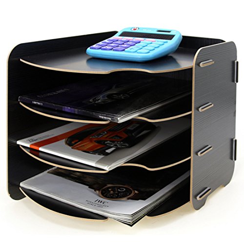 Ablageboxen, Likeluk Briefablage Ablagesystem für den Schreibtisch Dokumentenablage mit 3 variablen Einlegeböden Papierablage aus Holz für Briefe und Unterlagen Cover