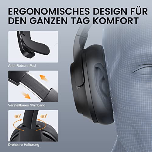 EKSA H1 Bluetooth Headset mit Mikrofon [Bis zu 57 Stdn & 30 Meter Reichweite] Mono PC Headphones mit AI Noise Cancelling Mic, Wireless Chat Headset für Auto & LKW-Fahrer/Büro/Home Office/Call Center ✪ - 8