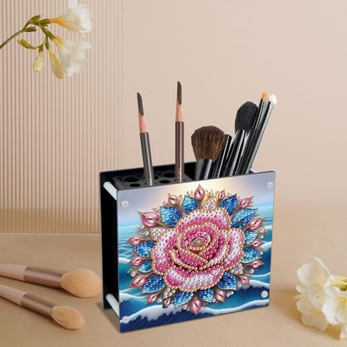 Image of DIY 5D Diamond Painting Pen Holder Set - Floral Pencil Holder Craft Kit for Desk, Decorative Diamond Art Organizer for School, Office, and Home