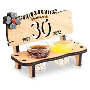 DARO Design – Schnapsbank Jahreszahl 30 Jahre Holz 2 Schnapsgläser 2 Kerzen Kleeblatt Jahrestag Geburtstag…