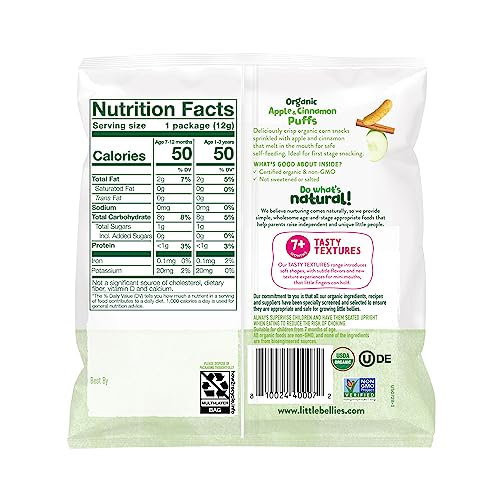 little bellies organic apple amp cinnamon puffs baby snack pack of 18 x 042 oz individual packs