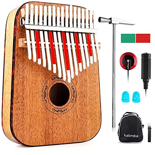 Vangoa 17 Key Kalimba Thumb Piano Finger Piano Mahogany Body Mbira Instrument with Carrying Bag, Tune Hammer and Study Instruction, Best Gift for Kids Adult Beginners