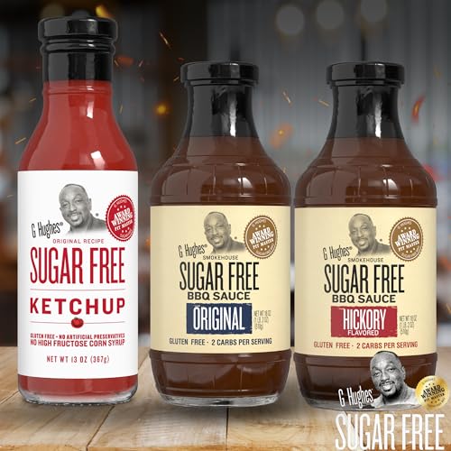 G Hughes Sugar Free, Bbq Sauces & Ketchup Bundle - Original Sugar Free Bbq Sauce - 18 Oz, Hickory Bbq Suace - 18 Oz, Sugar Free Ketchup - 13 Oz, Keto Ketchup, Low Calorie Barbecue Sauce thumb #1