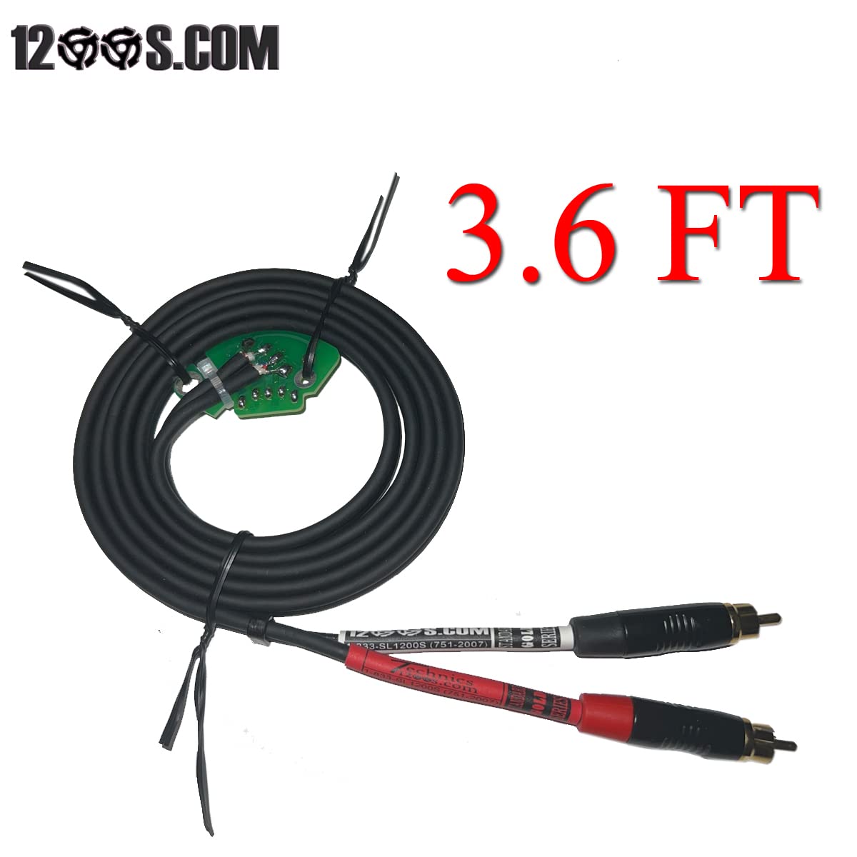 Technics 1200 1210 Gold Tip RCA Phono Cables with Internal Ground PCB - 3.6 FT