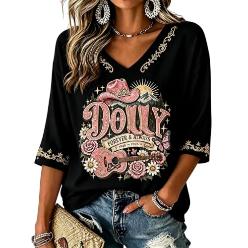 Dolly Music Parton Memorial Shirt for Women Graphic Tee Black