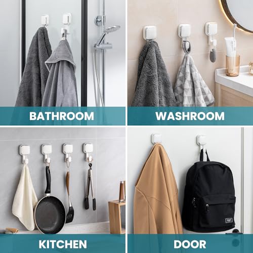 Image of TAILI Suction Cup Hooks 4 Packs, No Drilling Heavy Duty Towel Hanger, Shower Hanger for Bathroom Kitchen Hotel, Easy to Install and Remove Waterproof Wall Hooks, Square-Shaped, White, AWW073