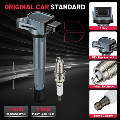 Image of BDFHYK Ignition Coil Pack UF417 and Iridium Spark Plugs SP1018 Compatible with Acura TSX 2002 2003 2004 2005 2006 2007 2008 l4 2.4L Acura Oem Coil Pack Coil for 52-1781 Set of 4