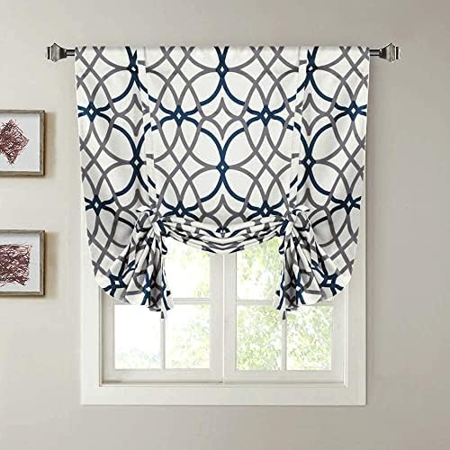 H.VERSAILTEX Tie Up Curtains 63 Inch Length Blackout Curtain Thermal Insulated Adjustable Tie Up Shade Balloon Window Shade Rod Pocket Curtain - 42" x 63" - Grey and Navy Geo Pattern