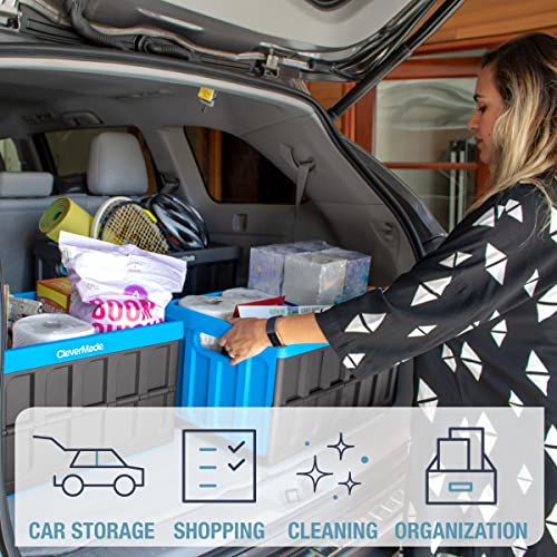 Clevermade 46L Collapsible Storage Bins With Lids - Folding Plastic Stackable Utility Crates, Solid Wall 3 Pack, Tan #TOP3