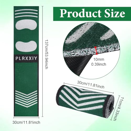 Softball Pitching Mat, Non-Slip Batting Training Mat, 54x12 Inch Wear-Resistant Hitting Practice Mat with Foot Placement Guide, Shock Absorbing Portable Baseball Trainer for Indoor Outdoor Use, Green