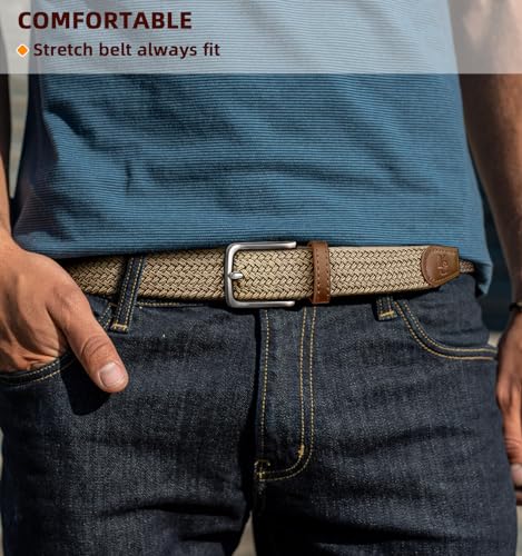 Men's Golf Belt 2 Pack-Braided Woven Stretch Belt for Gift Men Casual Jeans Sports Work 1 3/8"3