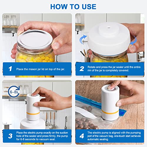 Cookey Electric Mason Jar Vacuum Sealer, Food Vacuum Saver Can Sealer Pump Kit Compatible With Foodsaver Vacuum Sealer, Attachment Kit For Wide & Regular Mouth Mason Jars, With Electric Vacuum Pump And Lid Opener #TOP2