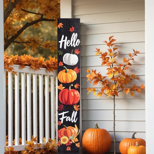 Hello Fall Porch Sign Wooden Standing Decor, Maple Leaf Pumpkin Welcome Sign Fall Porch Decorations Outdoor for Front Decor Door Wall Yard Sign Farmhouse Indoor