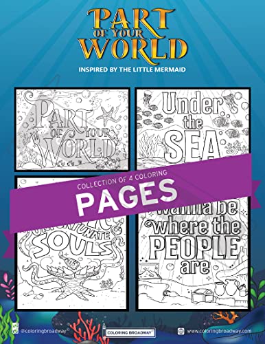 Colección Part of Your World Inspired by "The Little Mermaid" - Páginas de colorear Broadway ilustraciones dibujadas a mano - Impreso en cartulina