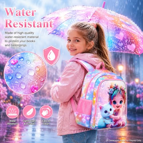 Image of 16 inch Cat Backpack for Girls, 3Pcs School Bookbag with Lunch Box, Kids Backpacks Set for Elementary Preschool Kindergarten(Pink)