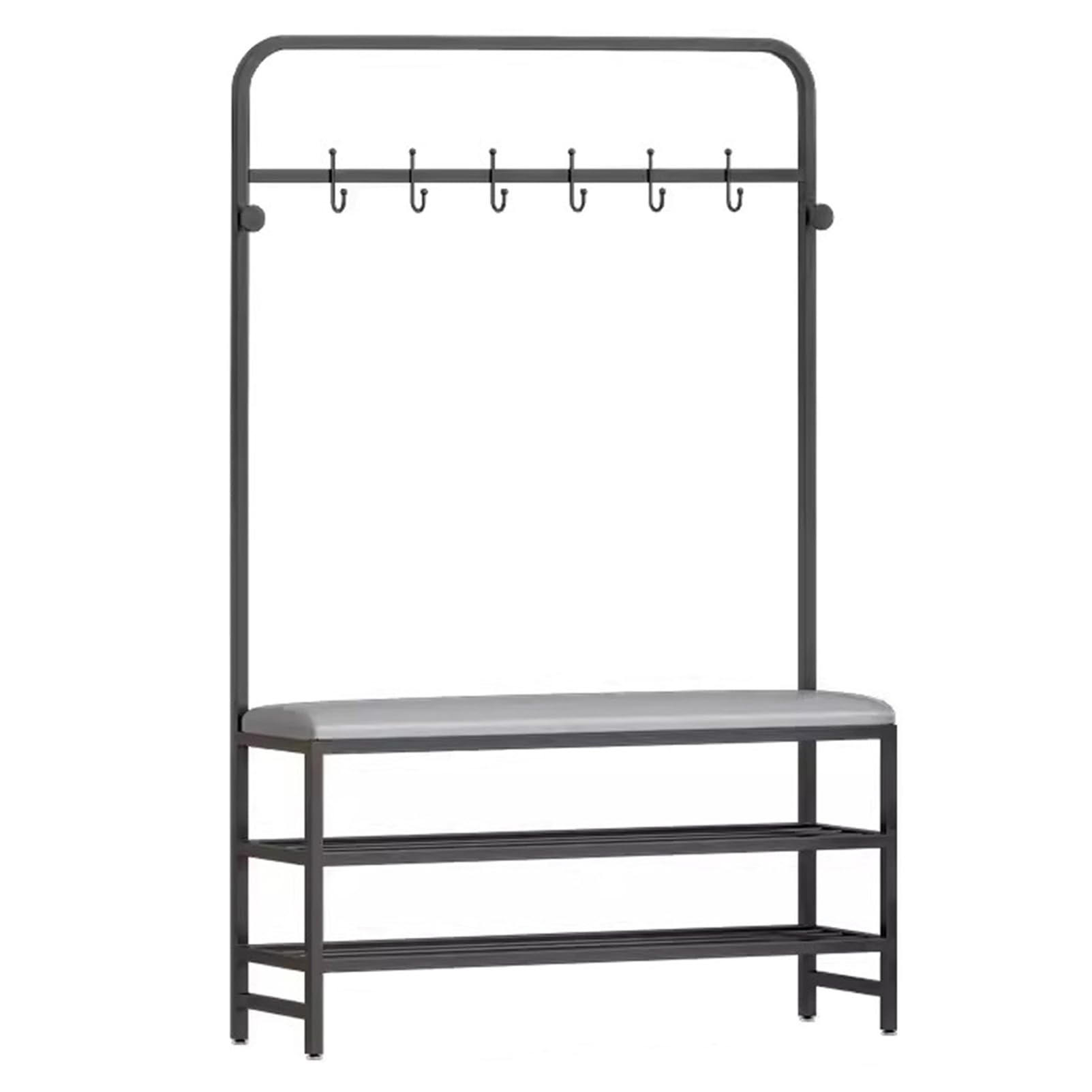 LWJSOCP Freestanding Hall Tree with Storage Bench & Coat Rack Metal Frame Shoe with PU Leather Seat & Hooks for Entryway Hallway Mudroom Storage Solutions