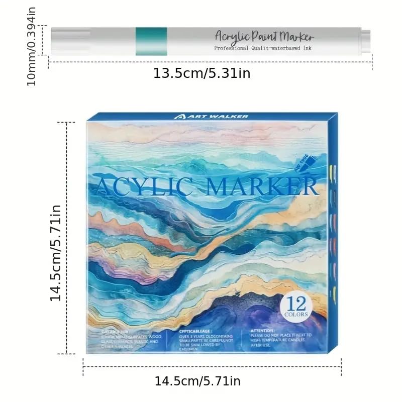 Image of HUBTURE Acrylic Paint Marker Pen Set - Metallic Colors, Medium Point Tip - Non-Toxic Art Markers for Rock, Ceramic, Glass, Wood, Fabric, Canvas, Craft Projects(ACRYLIC METAL PEN)