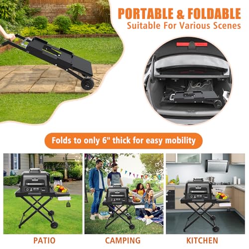 Grill Stand for Ninja OG700/800/900 Series with Wheels, Side Shelf and Tissue Holder, Portable Collapsible Outdoor Grill Stand Replace for Ninja XSKSTAND by KEESHA - Image 6