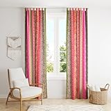 THE ART BOX Multi Silk Sari Curtains – Boho Patchwork Window Panels, Indian Recycled Silk Blend Drapes for Living Room & Bedroom, 2 Panels 84 x 42 Inch