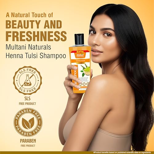 Image of Multani Naturals Henna & Tulsi Shampoo 270 ml + Conditioner 270 ml Combo | Ayurvedic Hair Care for Silkier, Fuller-Looking Hair | Helps Control Frizz & Dandruff | SLS & Paraben Free | Dermatologically Tested
