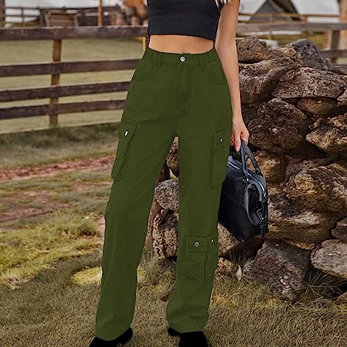 Women Cargo Pants Parachute Straight Wide Leg Baggy Pants High Waist Fashion Y2K Teen Girls Elastic Jeans Trousers3
