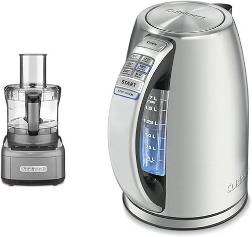 Cuisinart Procesador de alimentos de 8 tazas, motor de 350 W, plomizo, FP-8GMP1 y hervidor eléctrico, capacidad de 1.7 litros, inalámbrico de 1500
