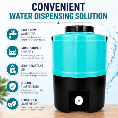 Image of Plastic Water Jug | Food Grade | Insulated Water jug Cool Chilled Water Camper jar (Blue & Black, 20 litres)