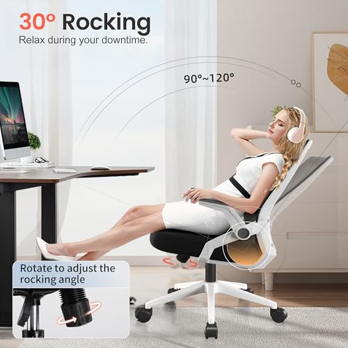 Image of GTPLAYER Ergonomic Office Chair with Flip-up Armrests Executive Computer Chair for Home Office, Breathable Mesh & Comfy Lumbar Support, White