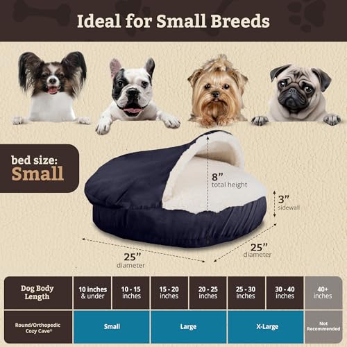 Image of Snoozer Cozy Cave Dog Bed, Round Covered Dog Bed, Navy (S)