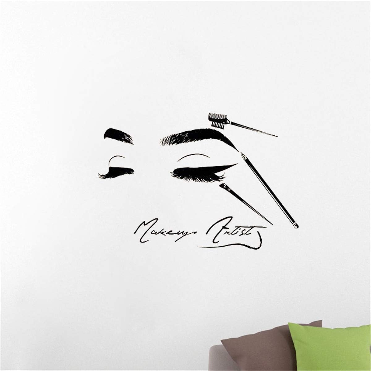Beauty Salon Baber Wall Decals Beauty Face Art Design Sticker Home Room Decor Wall Decal Babershop Women Makeup Vinyl Decoration YMX52 (Black, 57X39CM)