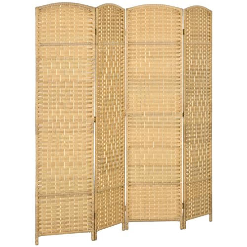 HOMCOM Paravent intérieur en Bois, 4 Panneaux, 180 x 180 cm, séparateur de pièce Pliable, pour Salon, Chambre à Coucher, Maison, Bois Naturel