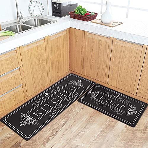 Kitchen Rugs, Higfra Kitchen Mat Set of 2 Anti Fatigue Mat Waterproof and Non-Slip Kitchen Floor matfor Kitchen Floor Home, Office, Sink, Laundry ï¼ˆDark Brownï¼‰