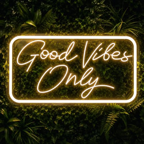 Good Vibes Only Neon Sign with Stand Warm LED Neon Light for Bedroom Desk & Wall Decor Dimmable LED Sign for Room Party & Bar Gift for Girls Teens & Friends(16 x 9)