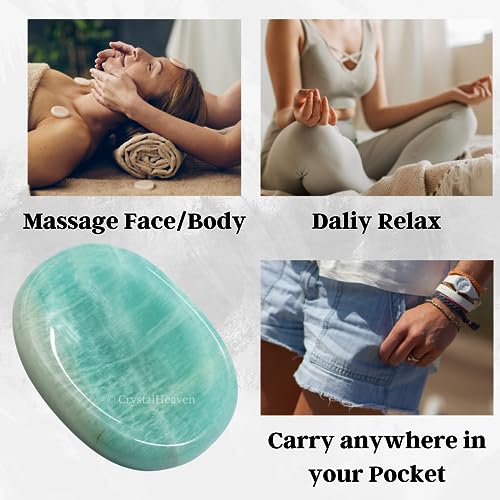 Image of Certified Amazonite Crystal Thumb Worry Pebbles Stones for Anxiety Stress Relief Massage - AAA Grade Original Healing Gemstone Agate Rubbing Stone for Yoga Meditation Spiritual Reiki Feng Shui