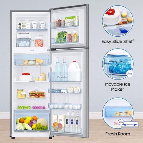 Image of Samsung 236 L, 2 Star, Convertible, Digital Inverter, with Display Frost Free Double Door Refrigerator (RT28C3742S8 /HL, Silver, Elegant Inox)