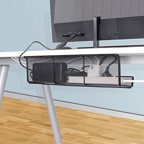 Keegh Under Desk Cable Management Tray, Metal Cable Tray, Under Table Cable Basket Organizer, 17 inch Super Sturdy Cord Holder for Desk, Set of 2 Black
