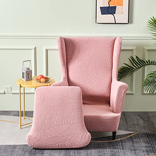 GKXLH Wingback Chair Covers 2 Piece Set - 2 IN 1 Design Armchair Covers Solid Soft Wing Back Chair Cover Stretch Wing Chair Slipcover Furniture Protector for Living Room Bedroom Hotel (Pink) - Image 3