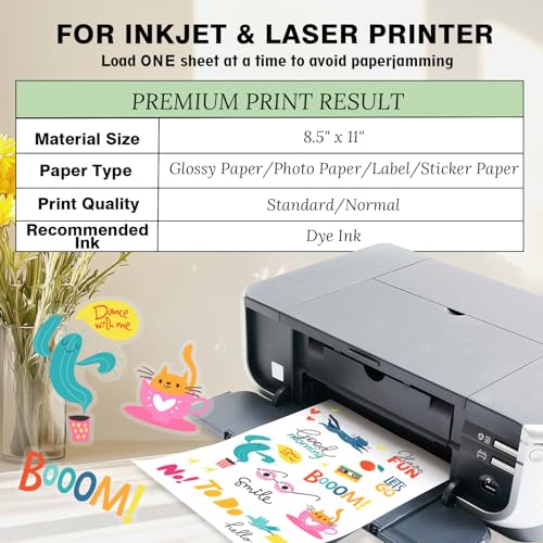 JAGERGREEN 20 Blatt Transparentes Sticker Papier zum Bedrucken A4 (216x279mm), Selbstklebende Aufkleberfolie für Laser & Tintenstrahldrucker, Wasserfest, für DIY-Projekte, Fotoaufkleber, Etiketten