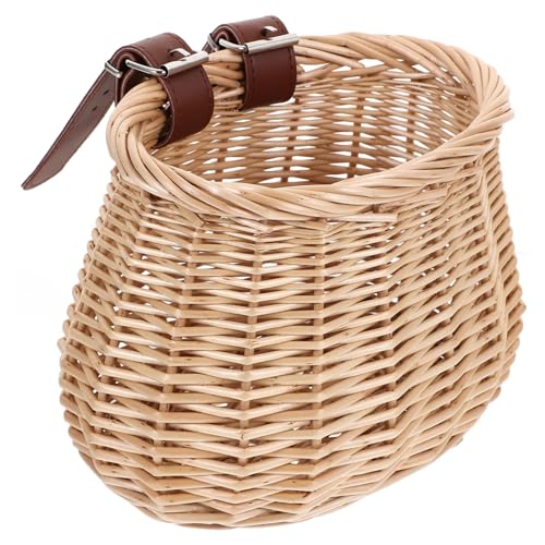 KICHOUSE 1Pc Woven Rattan Bike Front Basket for Wood Wicker Storage Basket for Boys Bikes for Fishing and Outdoor Adventures