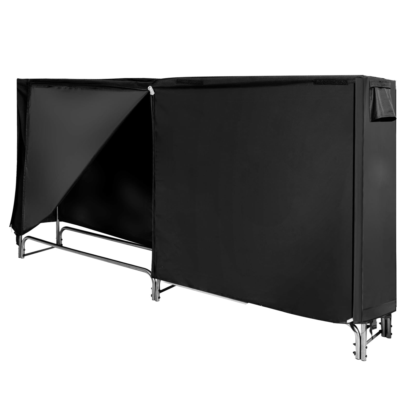 GYMAX Estantería para Leña para Chimenea con Cubierta Resistente a la Intemperie, Estable Estantería para Leña con Patas Antideslizantes, para Interior y Exterior, Color Negro (Longitud 240 cm)