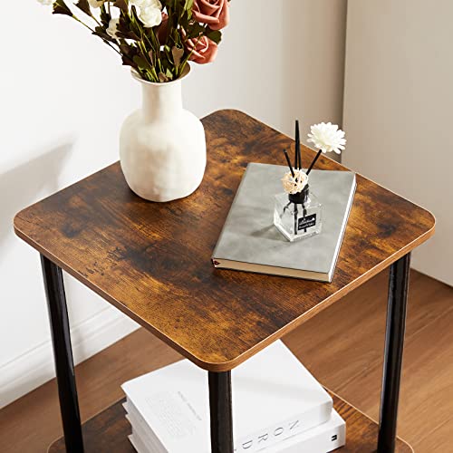 Quick Horse 2-Tier Side Table With Natural Wood Legs, Small Coffee Table, Nightstand For Bedroom, Living Room, Small Spaces (Rustic, 15.7" X 15.7" X 21.3") #TOP2