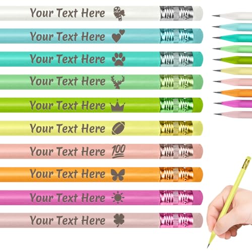 Aolun Personalised Pencils Bulk 20 Custom Pencils with Name Text Logo Customised Engraved Wooden Pencils, Back to School Supplies Teacher's Day Gift, Up to 3000