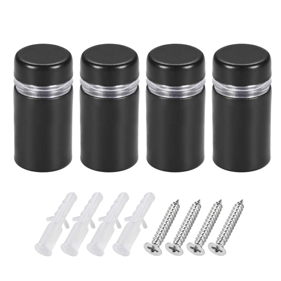 TA-VIGOR 4 Pack 1/2 Dia x 7/8"(12x23mm) Black Stainless Steel Sign Standoff Screws, Wall Mounted Fixings for Acrylic, Glass or Wooden Panels, Sign Holders with Screws and Rubber Spacers