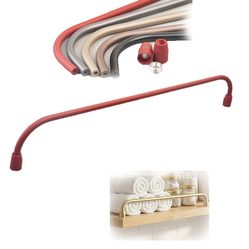 Svbvrfeew Red Shelves Railing Tipping Guardrail Bar Aluminum Rods Shelf Guard Rail Round Tube Gallery Rail Cabinet Safety Bar Decorative Shelf Railing For Kitchen Bathroom(,50Cm/19.7In)