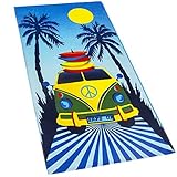 Road Trip Velour Beach Towel Surfer Peace Van 30 x 60 inch Summer 100% Cotton Velour Terry