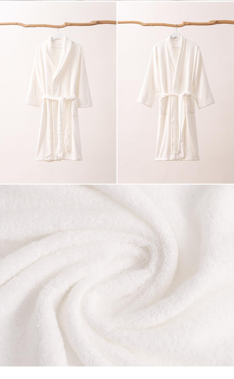 Miękki lekki bawełniany szlafrok dla kobiet mężczyzn, cienki szlafrok unisex średniej długości, solidny pluszowy szlafrok w stylu kimono, biały XL