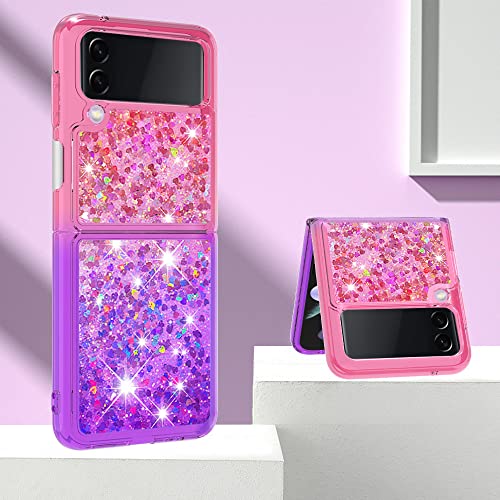 Ccsmall Clear Case For Samsung Galaxy Z Flip4 5G, Bling Gradient Quicksand Glitter Soft Tpu Bumper Shockproof Phone Case Cover For Samsung Galaxy Z Flip 4 Jb Pink Mauve #TOP1